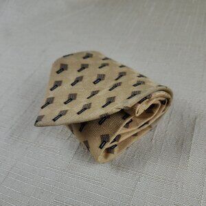 Vintage Neo Bill Blass 100% Silk Necktie, Diamonds & Rectangles, Gold Background